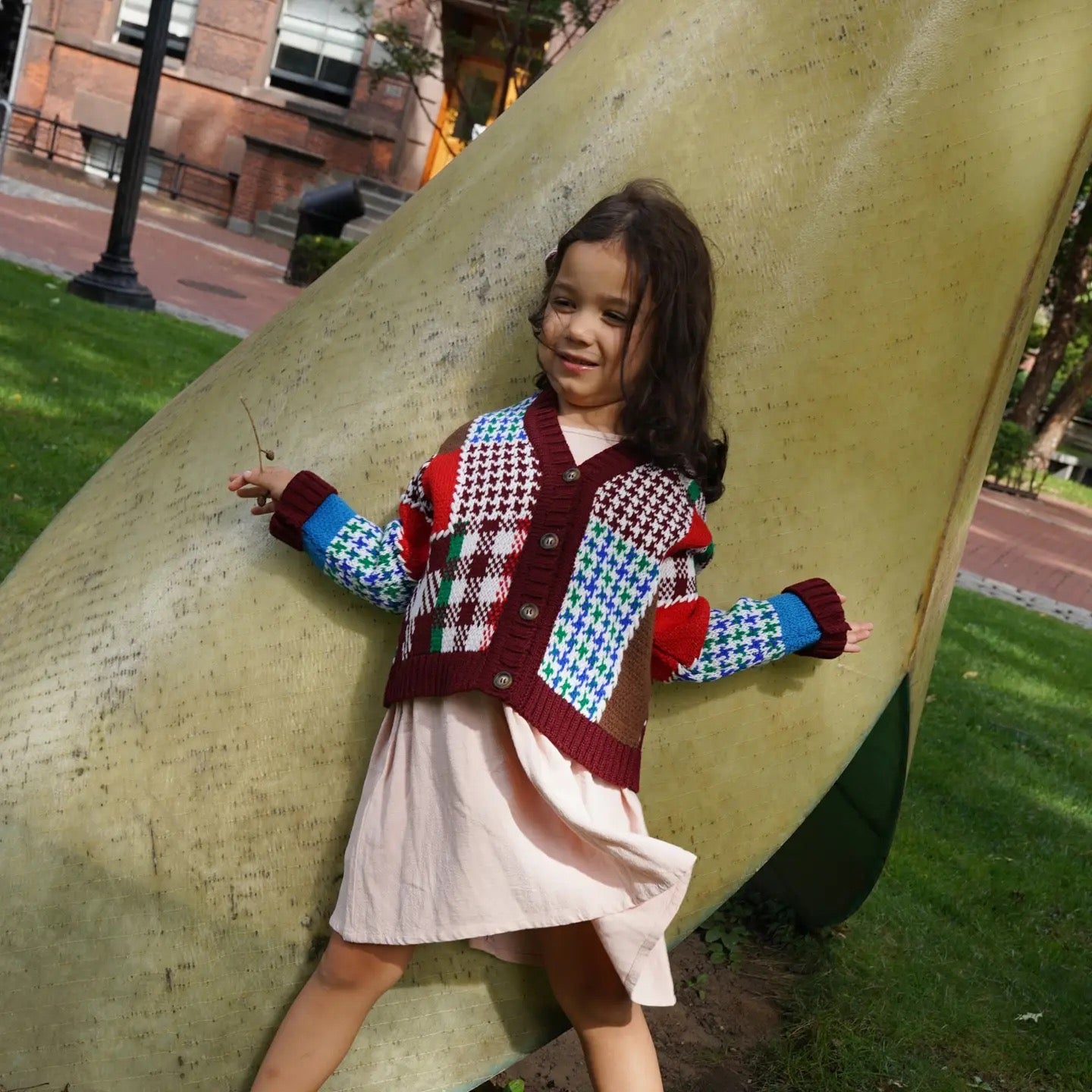 Patchwork Cardi in Merino Wool (Burgundy) - Gigi Knitwear, photo 1 of 4