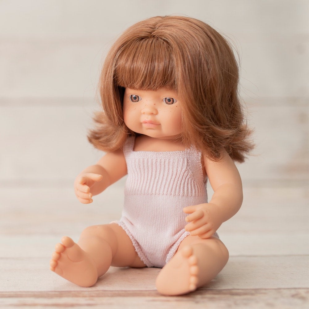 Miniland 15” Doll Fair Skin, Red Hair, Pink Knit Romper - Girl, photo 1 of 4