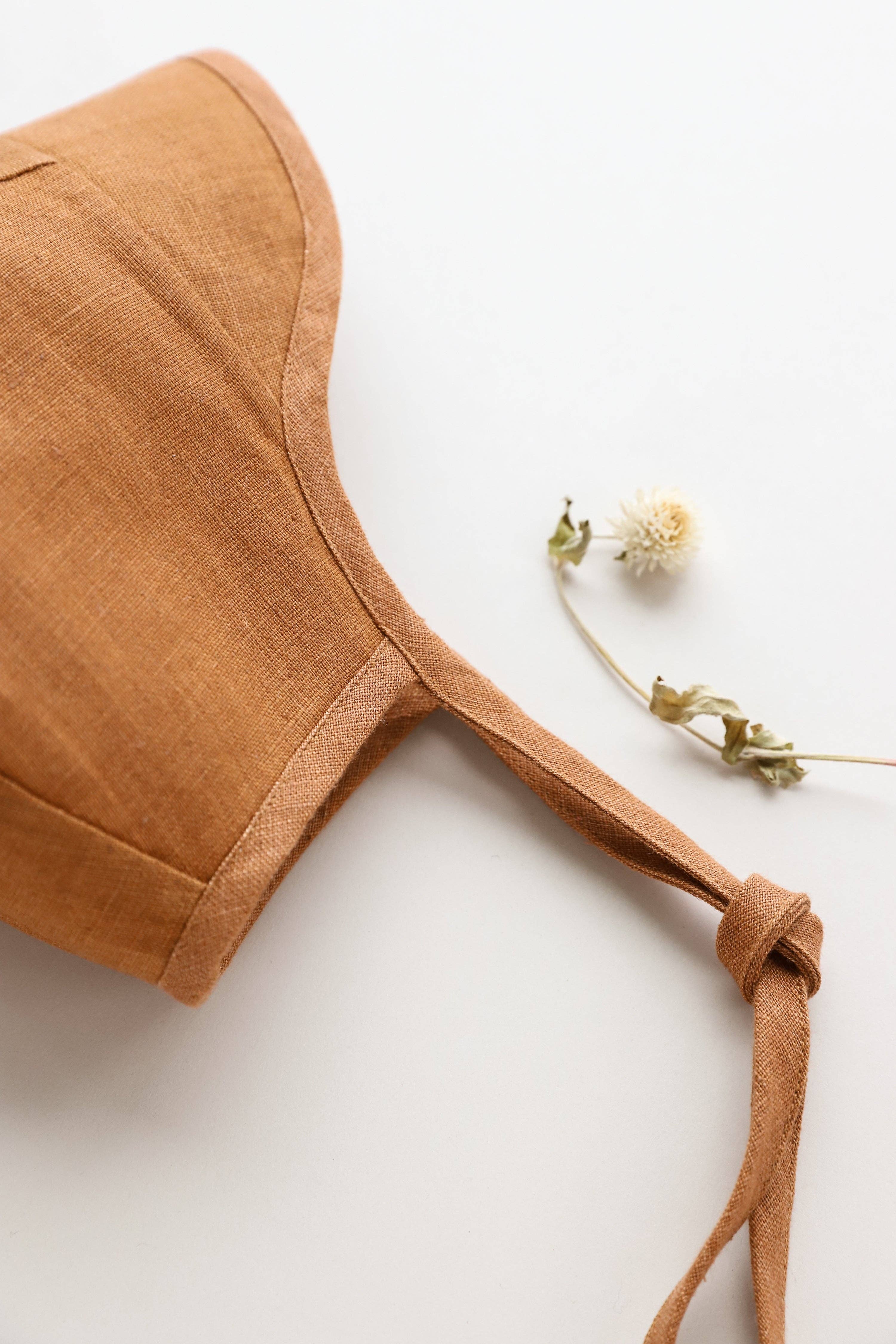 Brimmed Rust Linen Bonnet - Cotton Lined - Briar Baby, photo 3 of 4