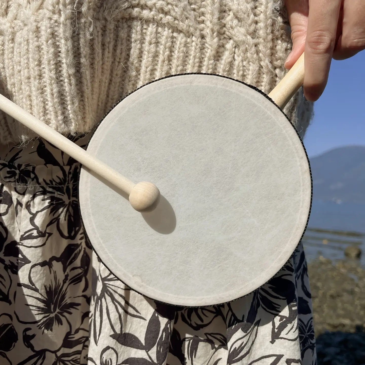 Kids Wooden Hand Drum with Mallet - All Wooden Elements, photo 1 of 3