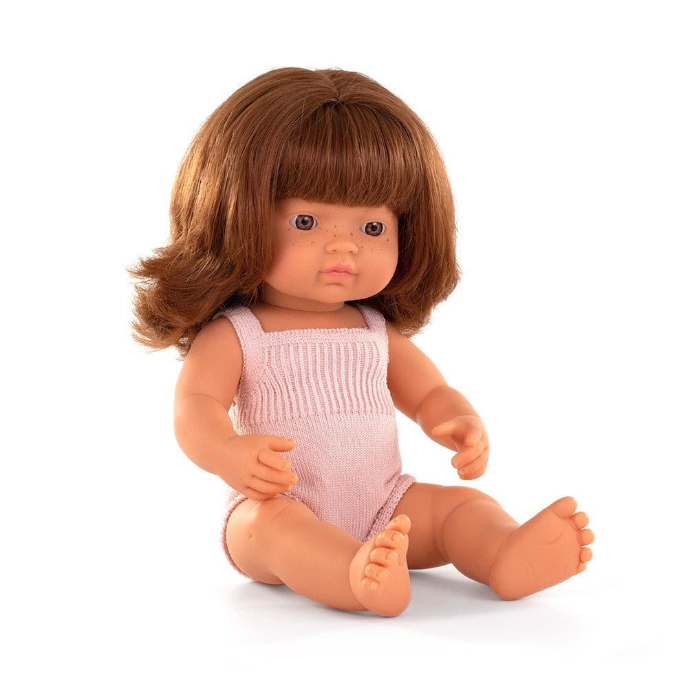 Miniland 15” Doll Fair Skin, Red Hair, Pink Knit Romper - Girl, photo 3 of 4