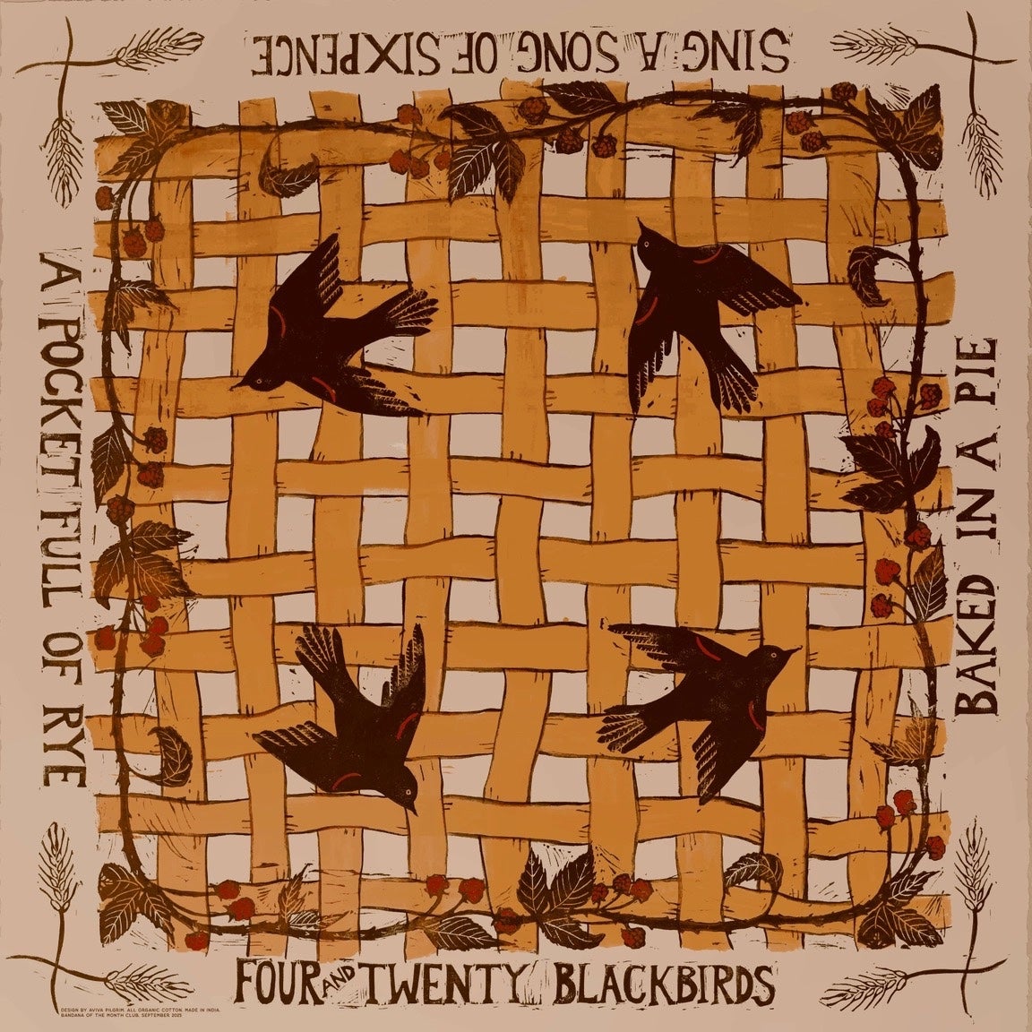 Bandana by Aviva Pilgrim "Sing a Song of Sixpence" - Bandana of the Month Club, photo 1 of 3