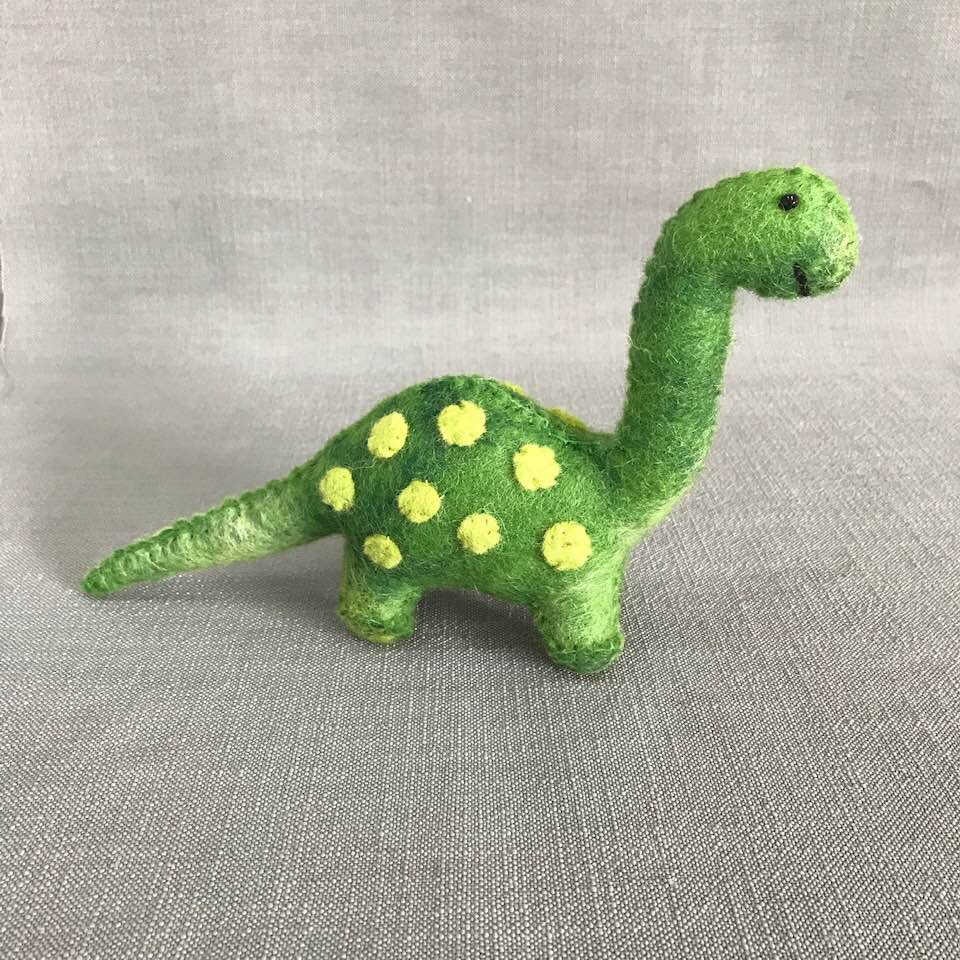 Mini Green Dinosaur - Fair Trade, 100% Wool Felt- The Winding Road