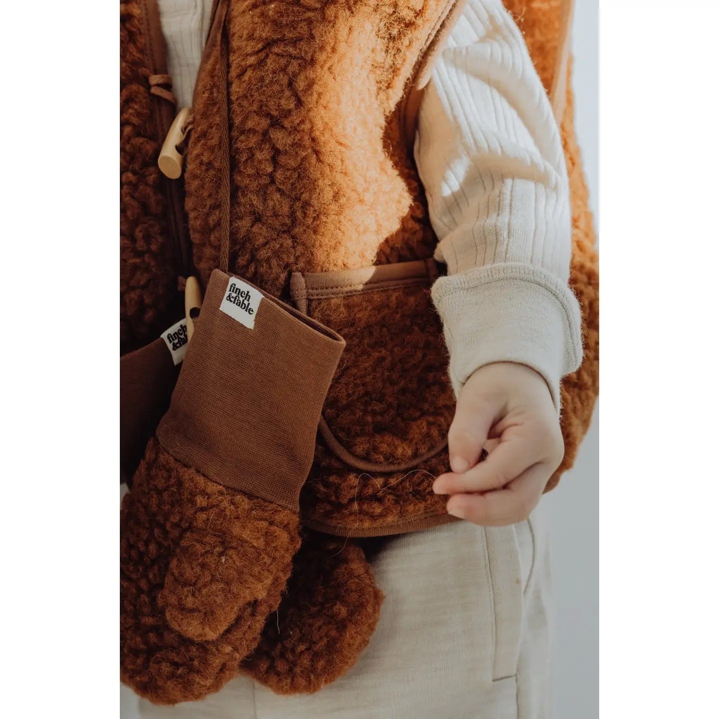 Wool Sherpa Mittens - Chestnut - Size 3-5 Years - Finch & Fable, photo 2 of 3