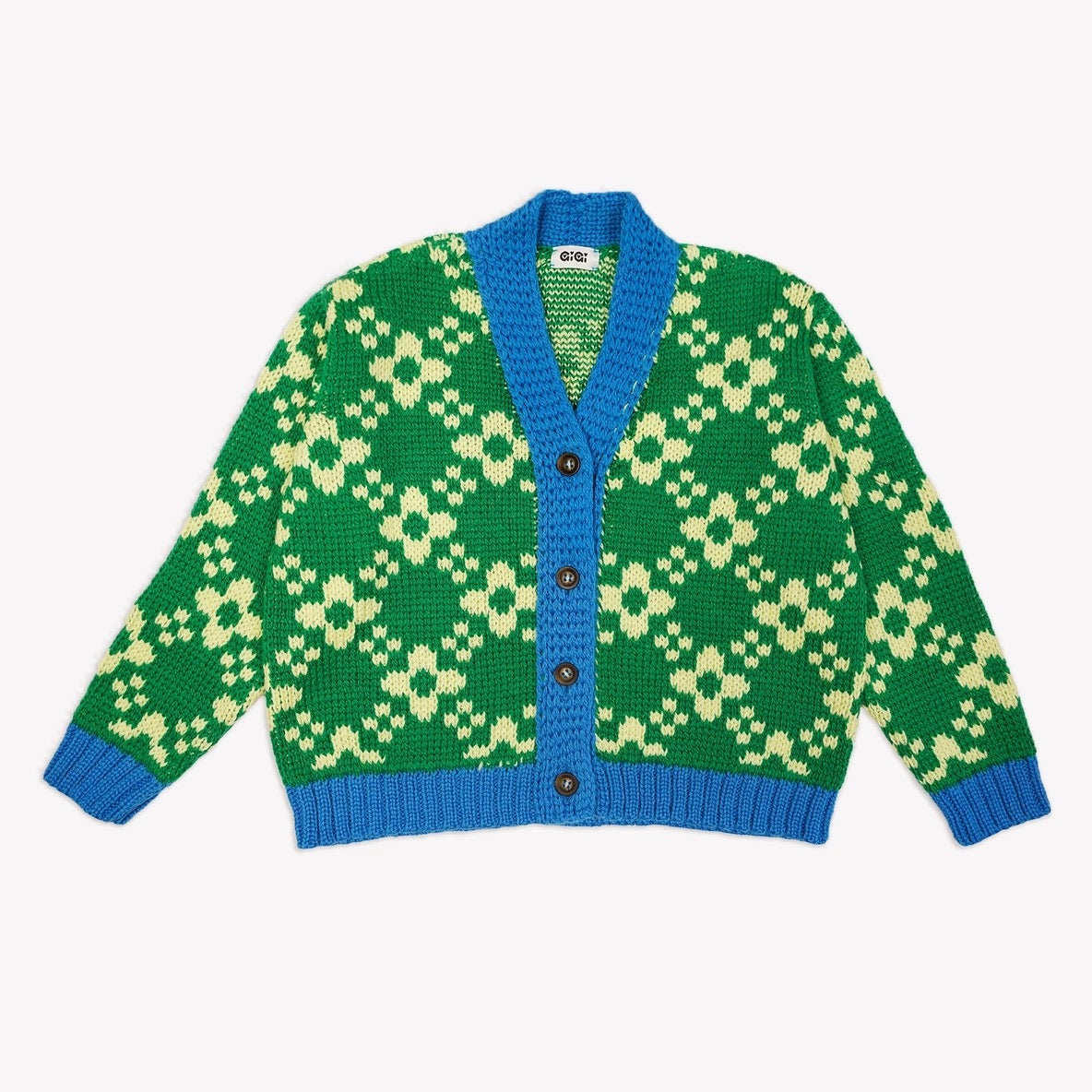 Flower Chain Cardi in Merino Wool (Bright Green) - Gigi Knitwear, photo 2 of 4