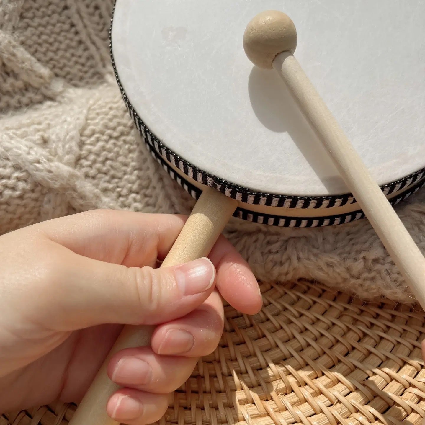 Kids Wooden Hand Drum with Mallet - All Wooden Elements, photo 2 of 3