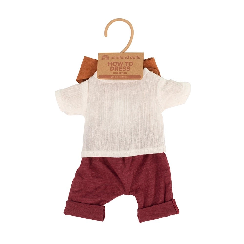 Doll Outfit White Shirt Red Pants Orange Bandana 12 5/8”- Miniland, photo 2 of 2
