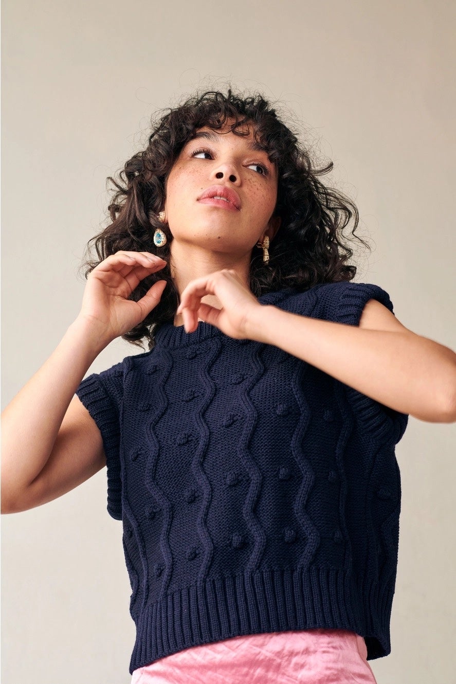 Merino Bubble Vest (Navy, Adult Medium) - Gigi Knitwear, photo 4 of 6