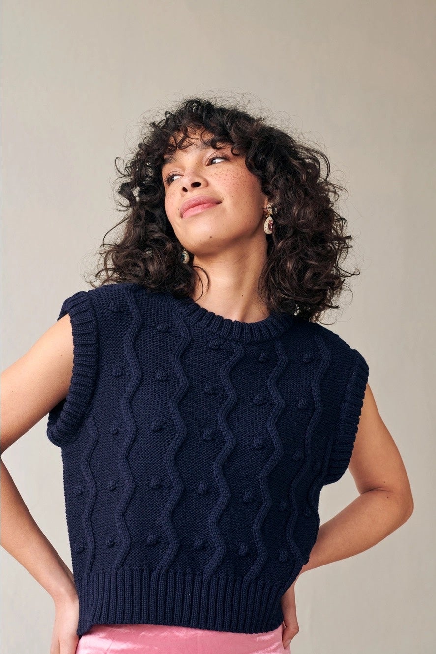 Merino Bubble Vest (Navy, Adult Medium) - Gigi Knitwear, photo 3 of 6