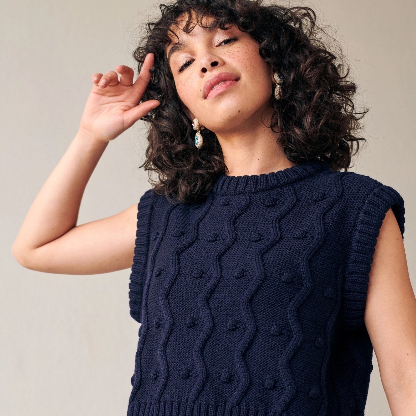 Merino Bubble Vest (Navy, Adult Medium) - Gigi Knitwear, photo 1 of 6