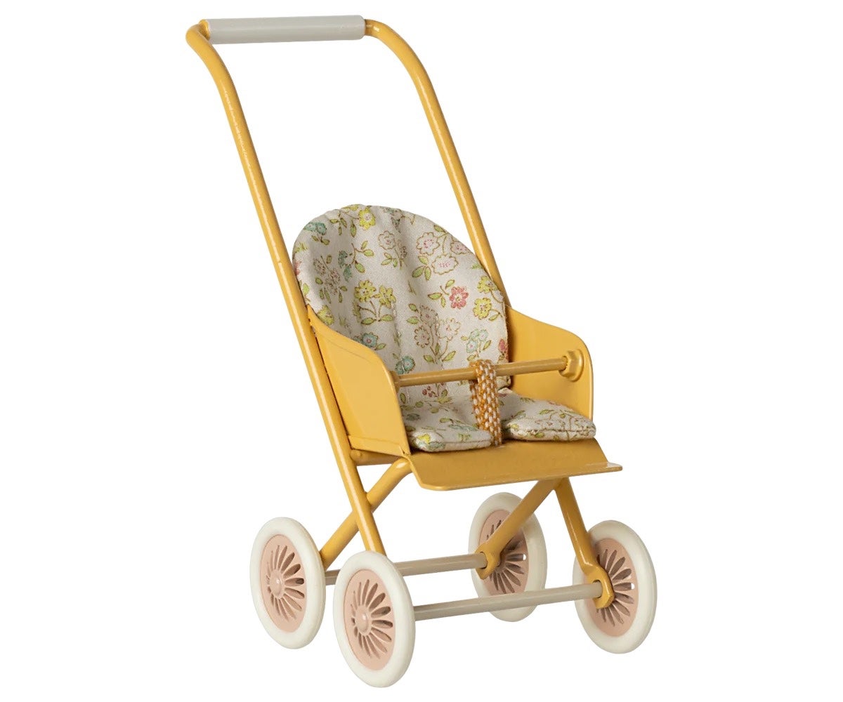 Yellow Micro Stroller - Upright with floral cushion - Maileg, photo 1 of 3