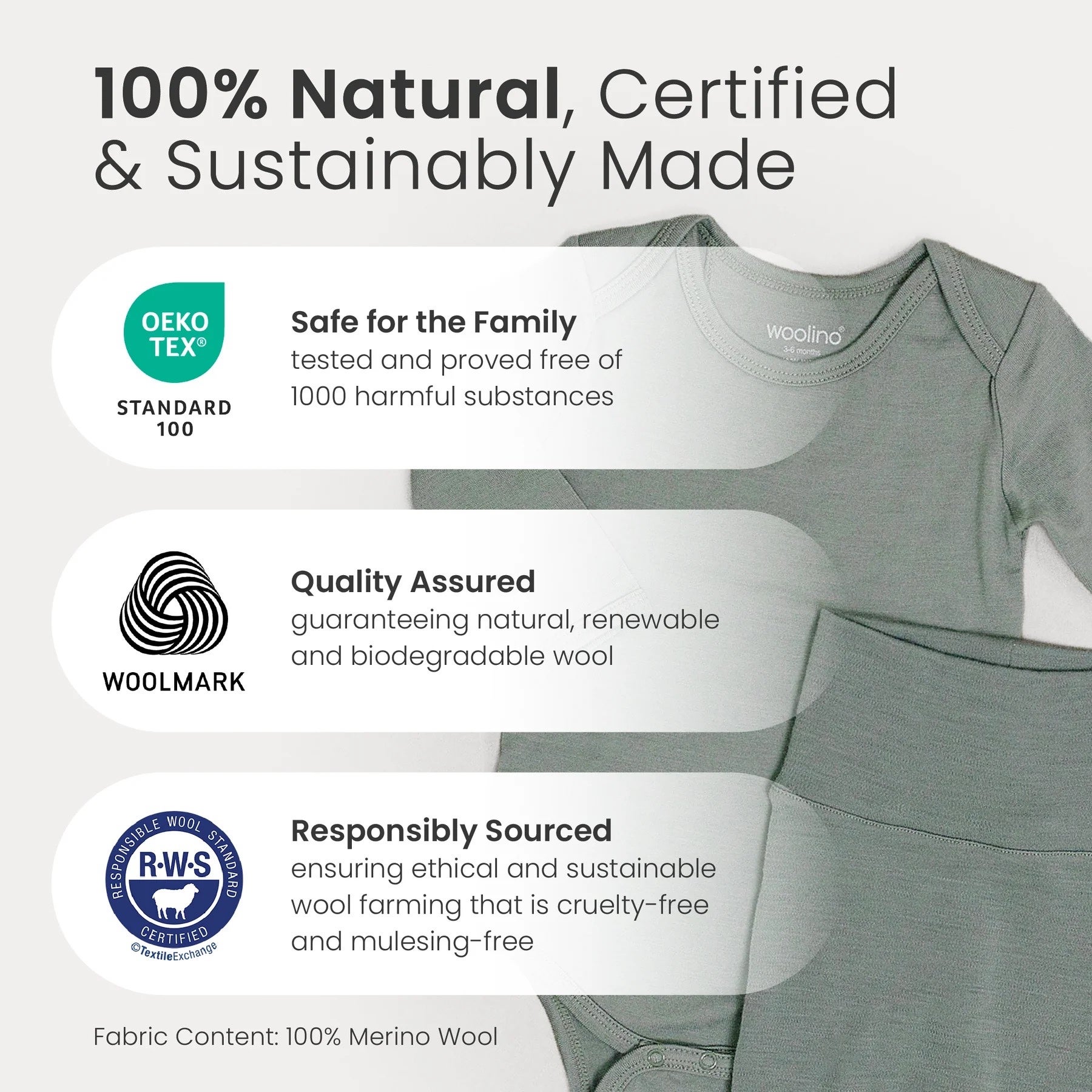 Blue Merino Wool Baby Bodysuit 6-12m - Woolino, photo 2 of 4
