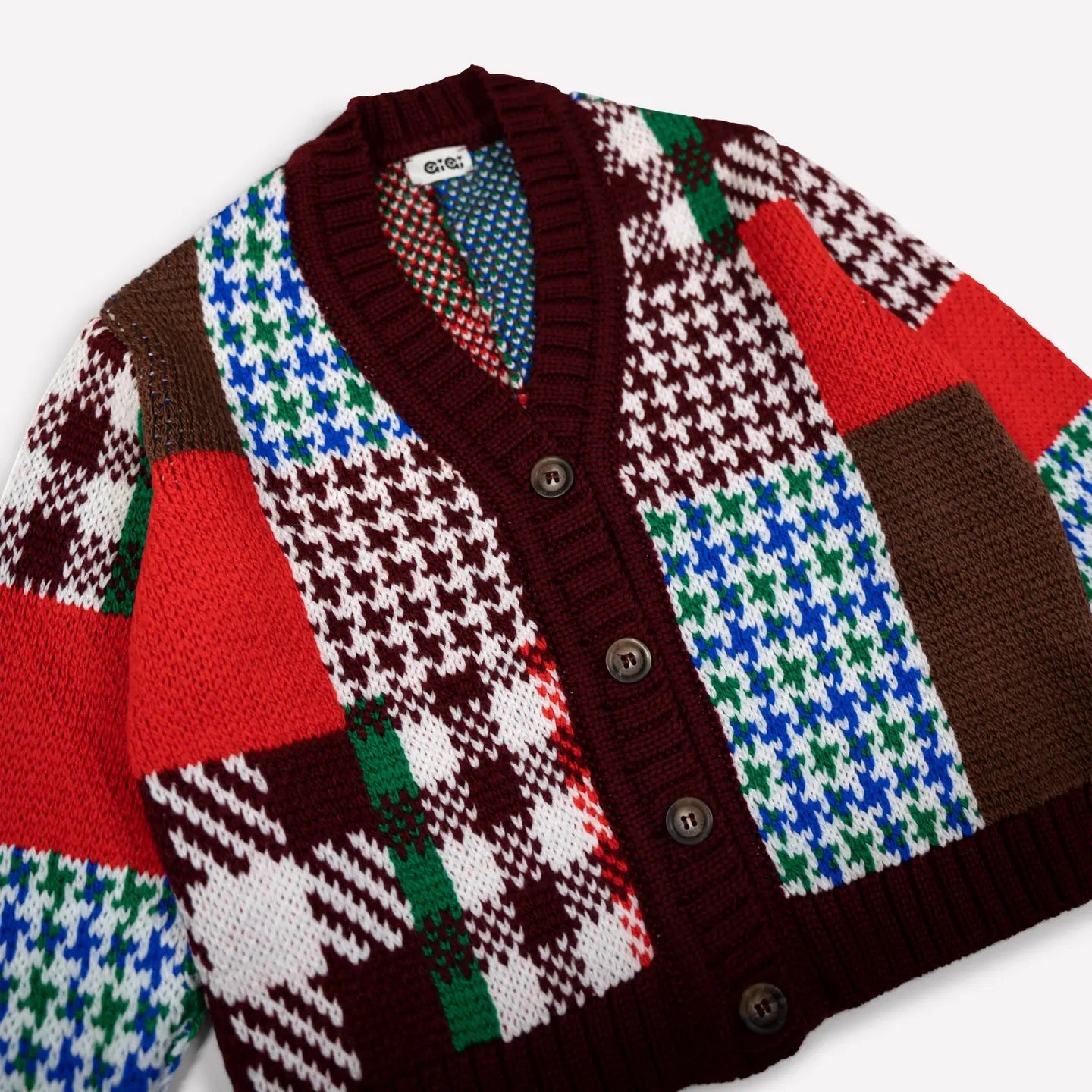 Patchwork Cardi in Merino Wool (Burgundy) - Gigi Knitwear, photo 3 of 4