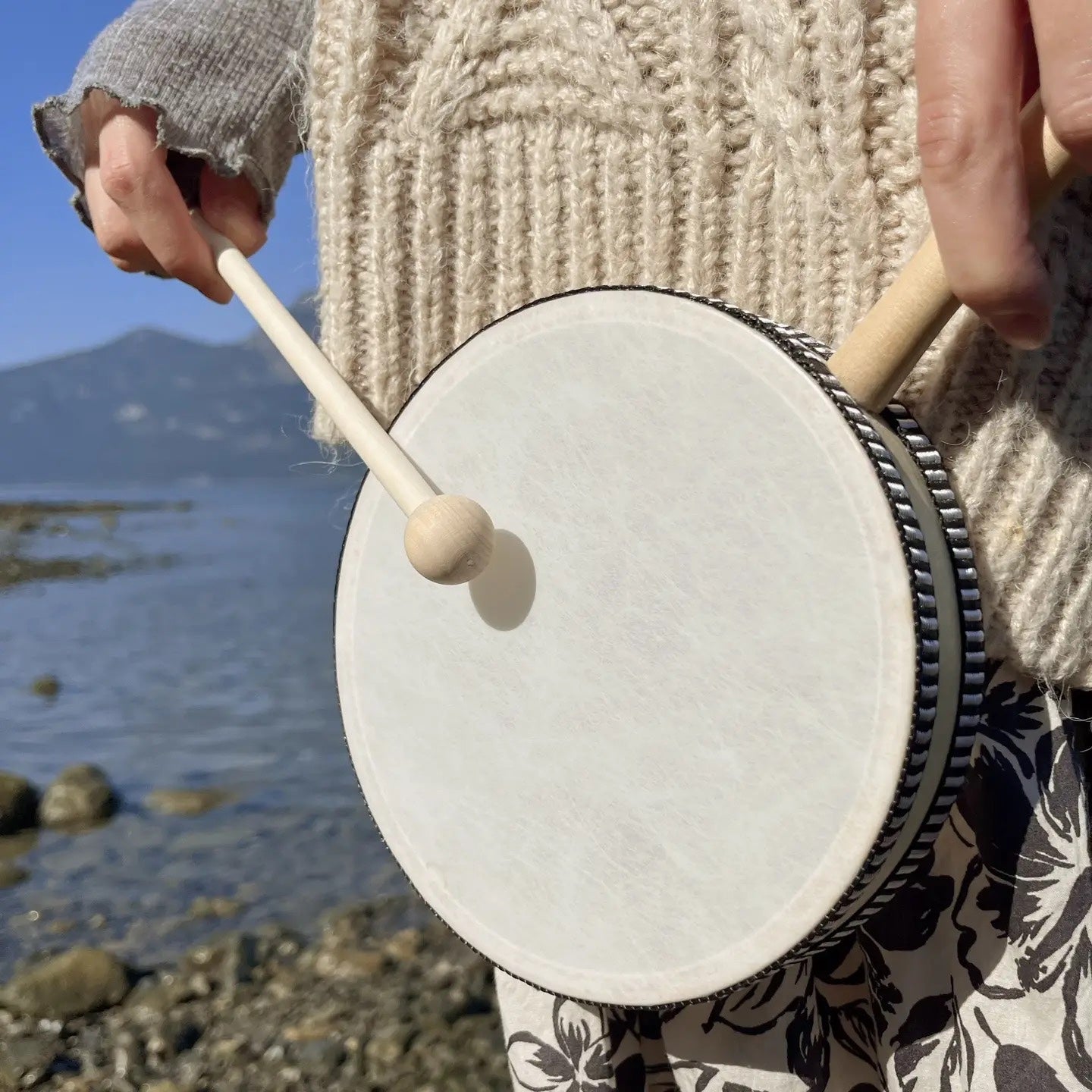 Kids Wooden Hand Drum with Mallet - All Wooden Elements, photo 3 of 3