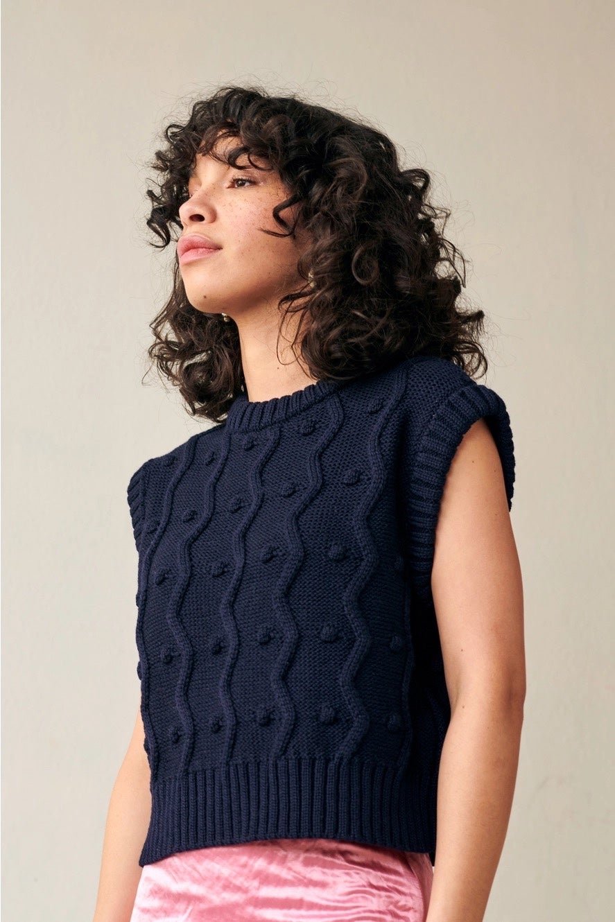 Merino Bubble Vest (Navy, Adult Medium) - Gigi Knitwear, photo 5 of 6