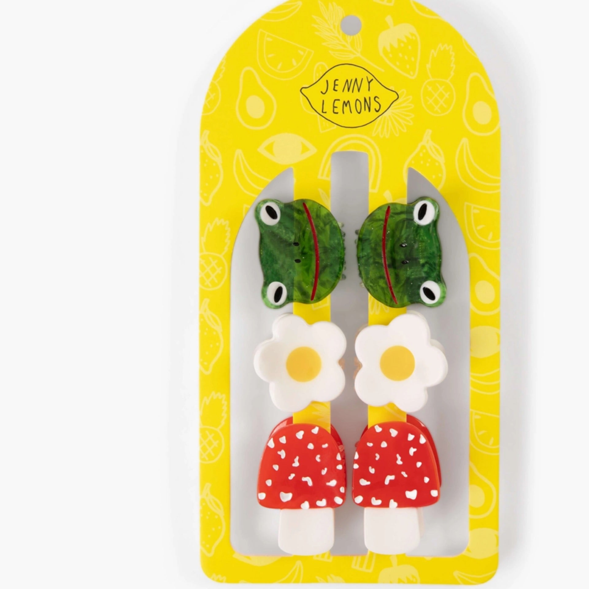 Micro Cottage Core Hair Claw Clip Set - Mushrooms, Frogs & Flowers - Jenny Lemons