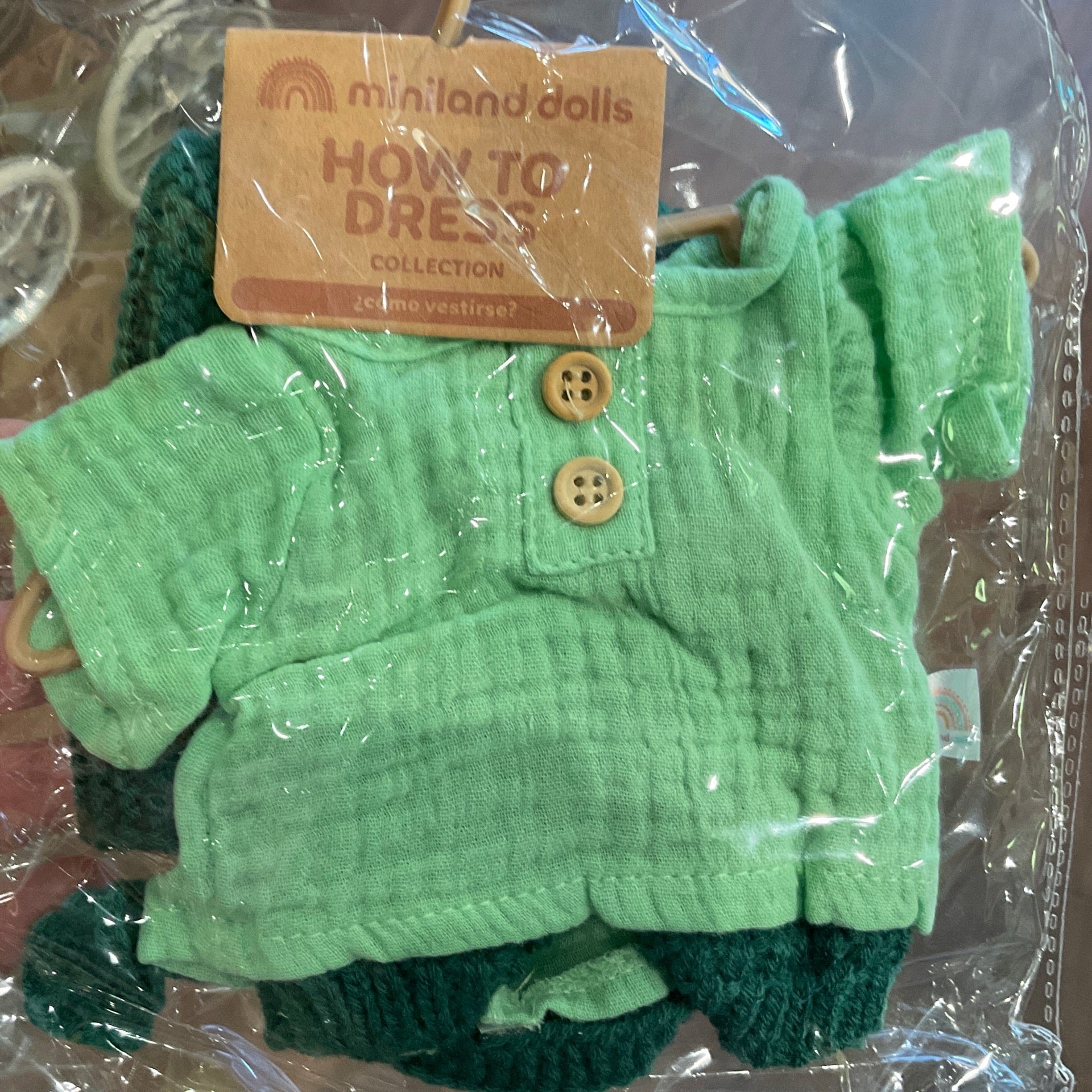 Forest Green Outfit- Shirt, Knitted Pants and Hat- 12 5/8” - Miniland