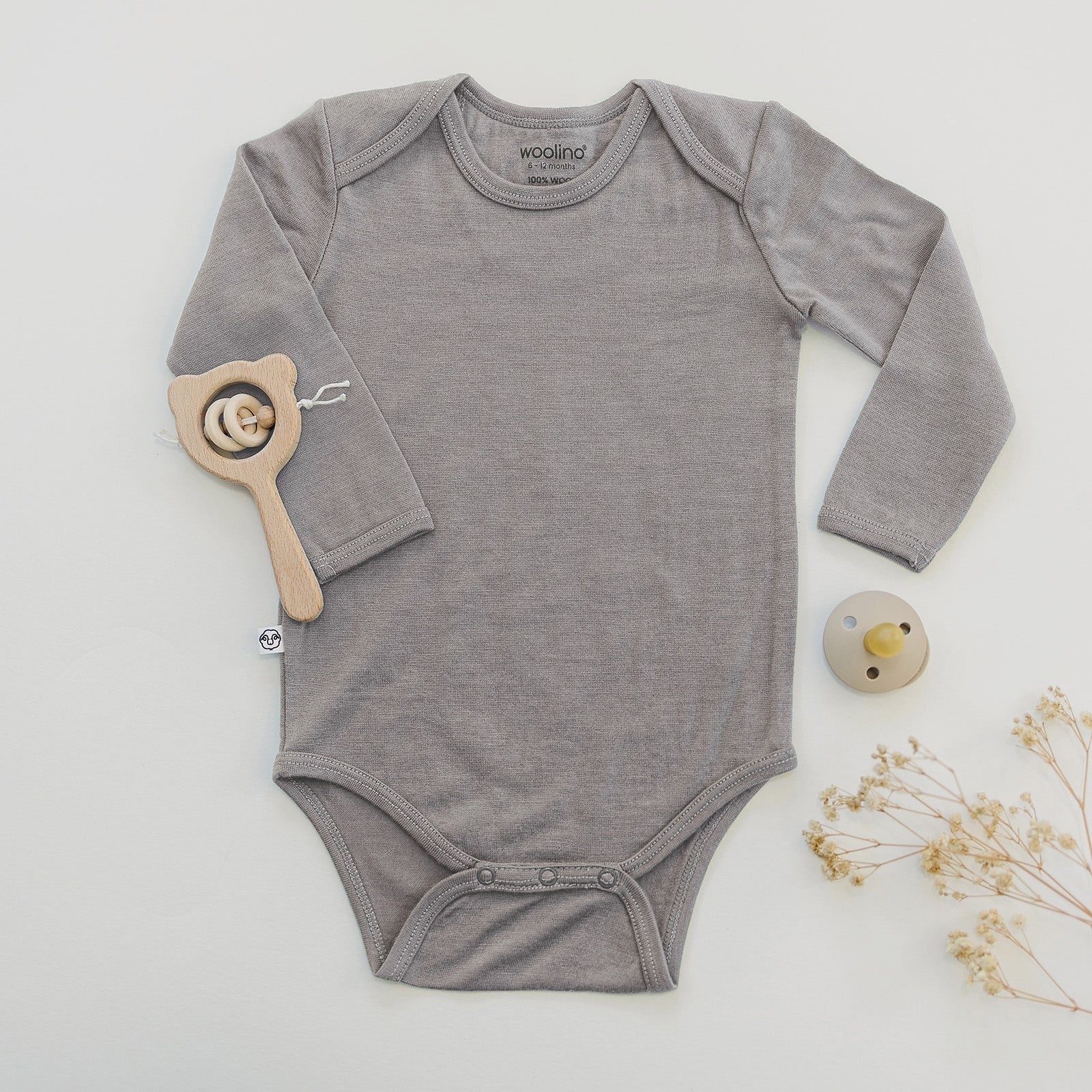 Dove Grey Merino Wool Baby Bodysuit 12-18m - Woolino, photo 3 of 3