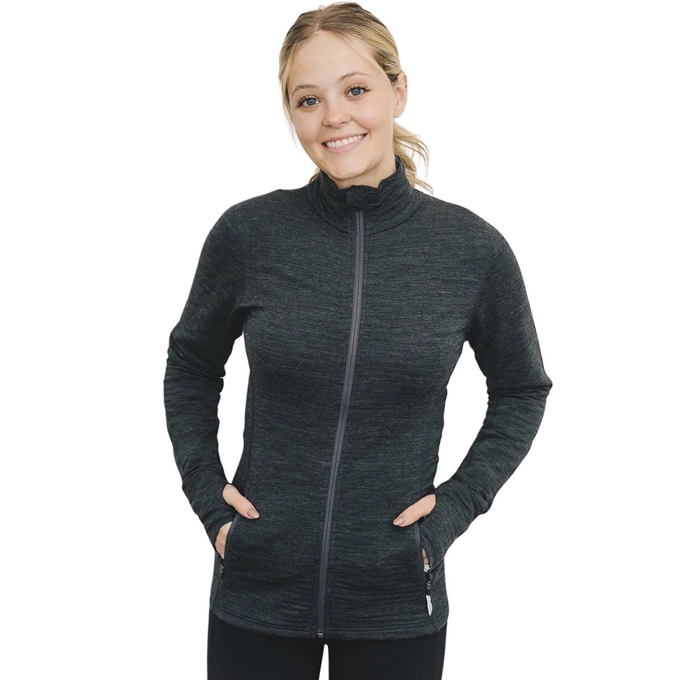 Woolino Woman’s Merino Fleece Long Sleeve Zip Jacket - Charcoal Gray, photo 1 of 3