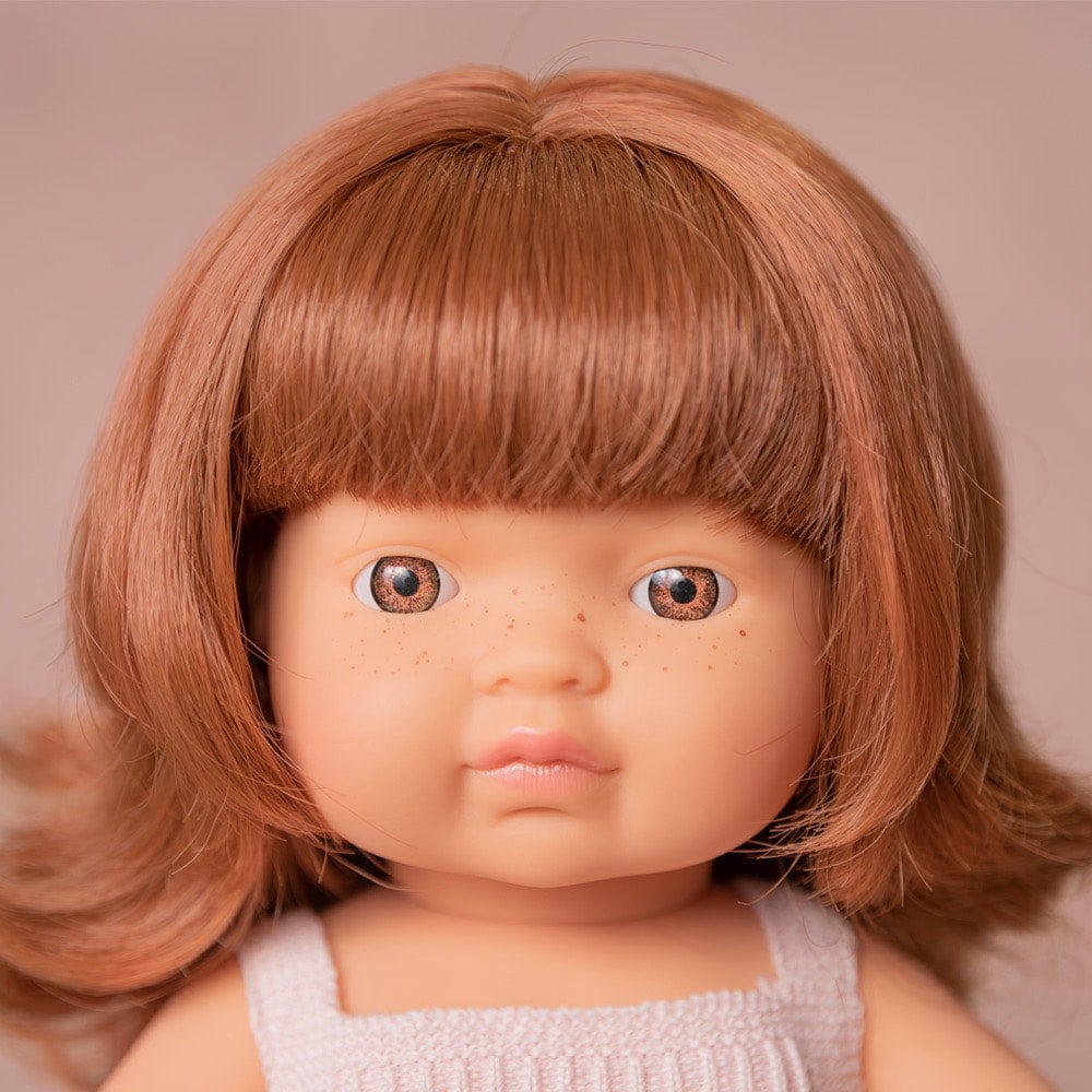 Miniland 15” Doll Fair Skin, Red Hair, Pink Knit Romper - Girl, photo 4 of 4