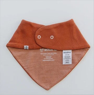 Rust Bandana Bibs - Set of 2 - Merino wool & Organic Cotton Sides - Woolino, photo 5 of 6