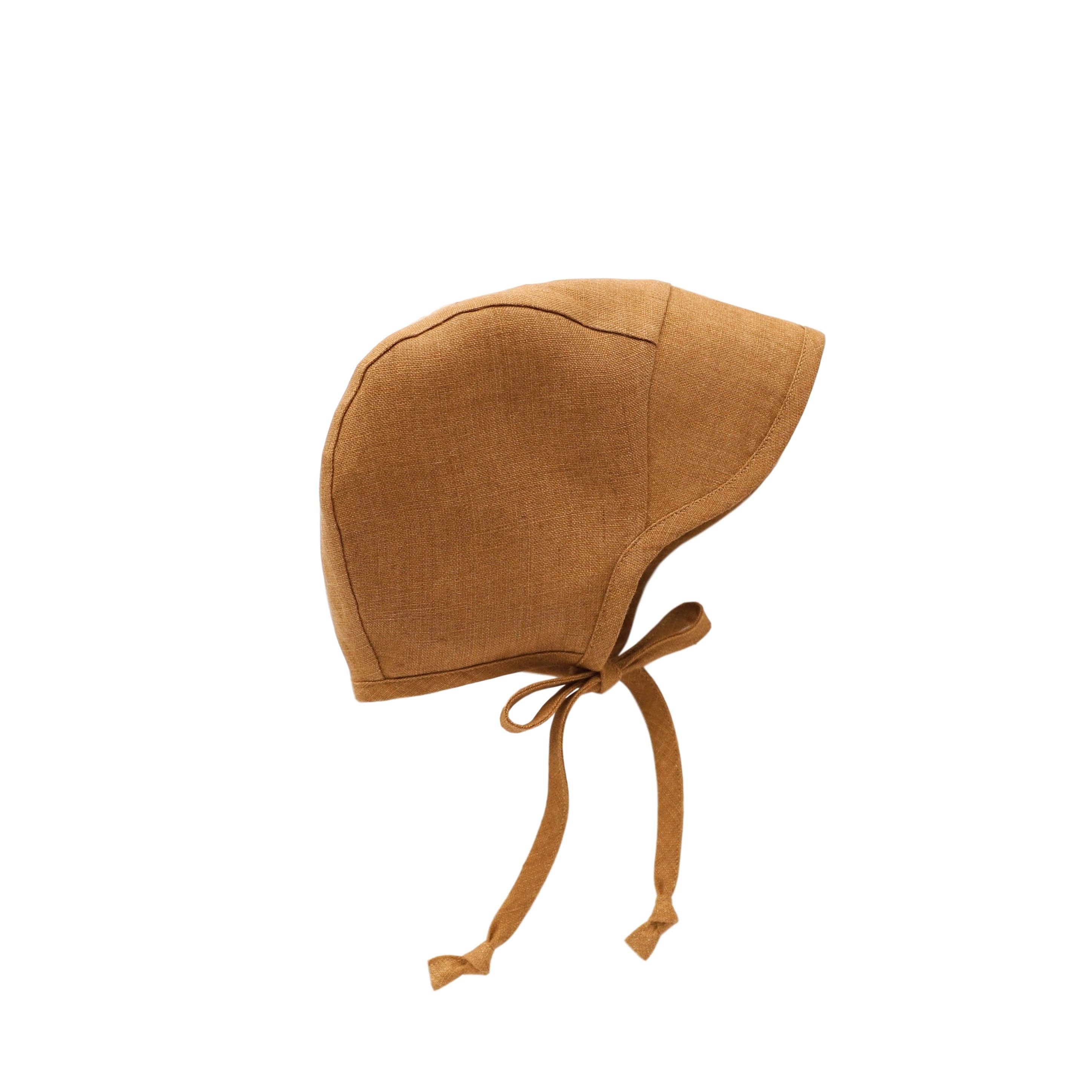 Brimmed Rust Linen Bonnet - Cotton Lined - Briar Baby, photo 1 of 4
